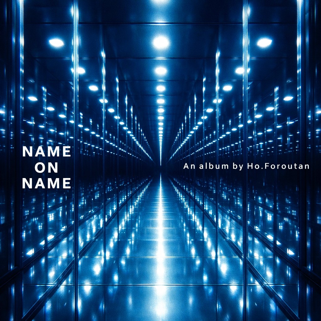Album cover artwork: a mirrored corridor lit in blue, with the title Name on Name